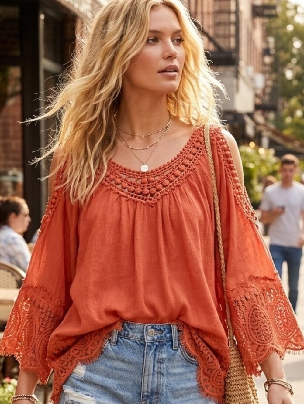 RAIN Orange Boho Top
